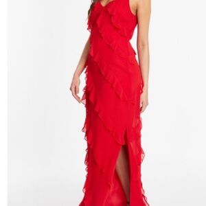 Elegant Red Ruffle Dress